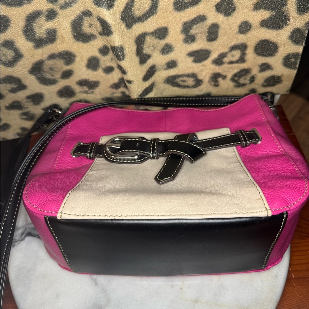Tignanello Hot Pink & Cream Pebble Leather Crossbody Bag - Picture 13 of 16